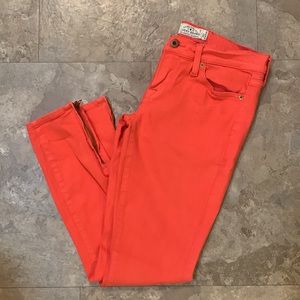 Lucky Brand Vibrant Orange Charlie Super Skinny Jeans w. Zipper Detail Size 4/27